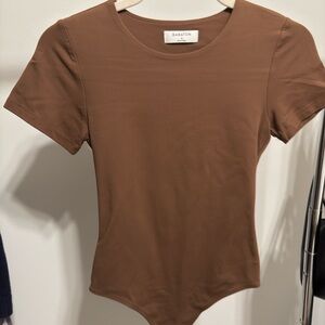 Babaton Brown Fitted Short Sleeve Bodysuit